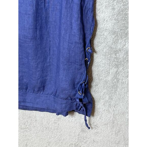 Lands Downunder Italy Linen Dress Small Blue Side Tie Lagenlook Boho Minimalist - Picture 3 of 9
